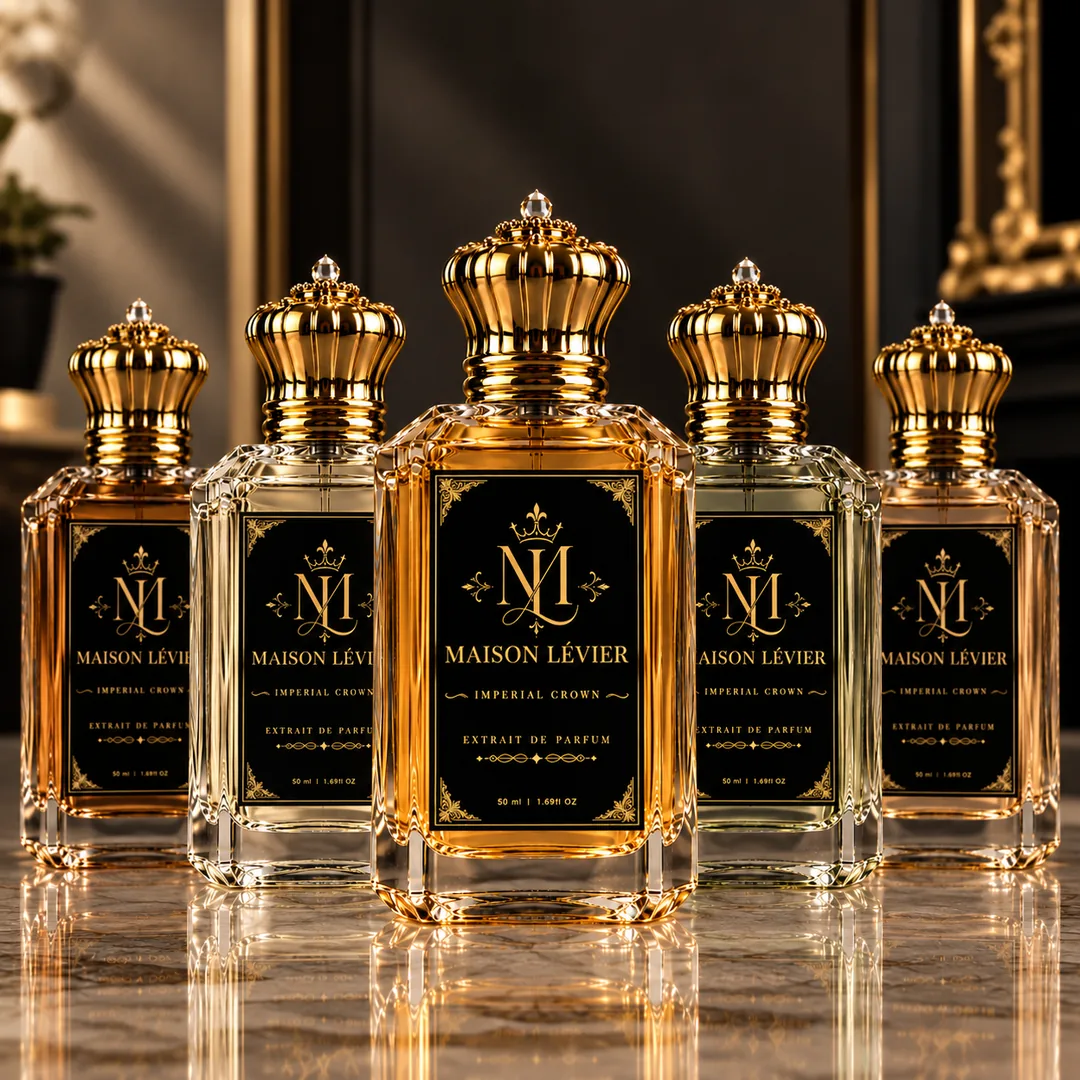 Frascos da linha Imperial Crown com tampa em coroa dourada